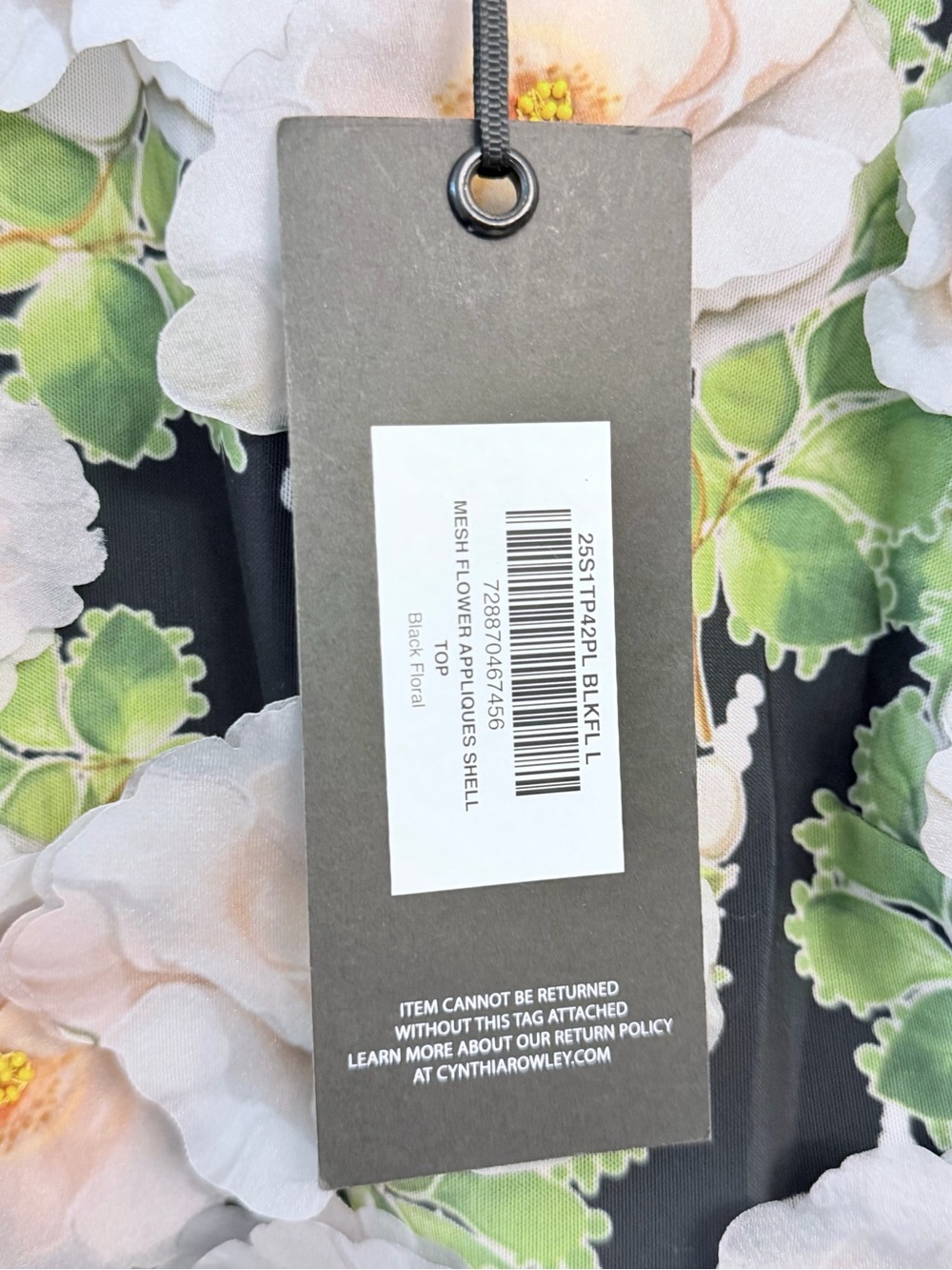 NWT $375 Cynthia Rowley Black 3D Floral Sleeveless Crop Top with White Blooms - Picture 5 of 6